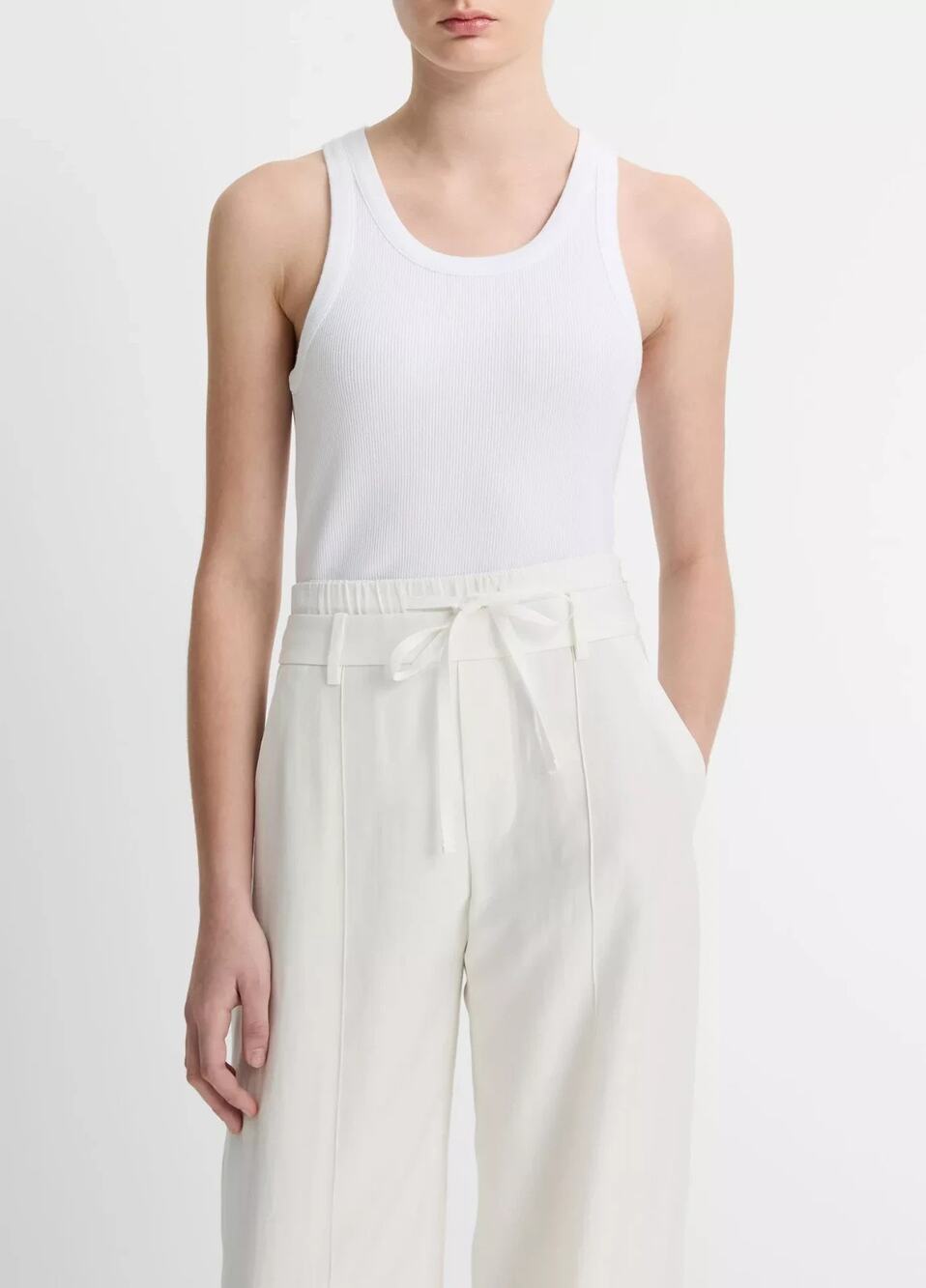 Vince Ribbed Scoop-Neck Tank top Womens Pima Cotton Modal Basic Size XS A011289